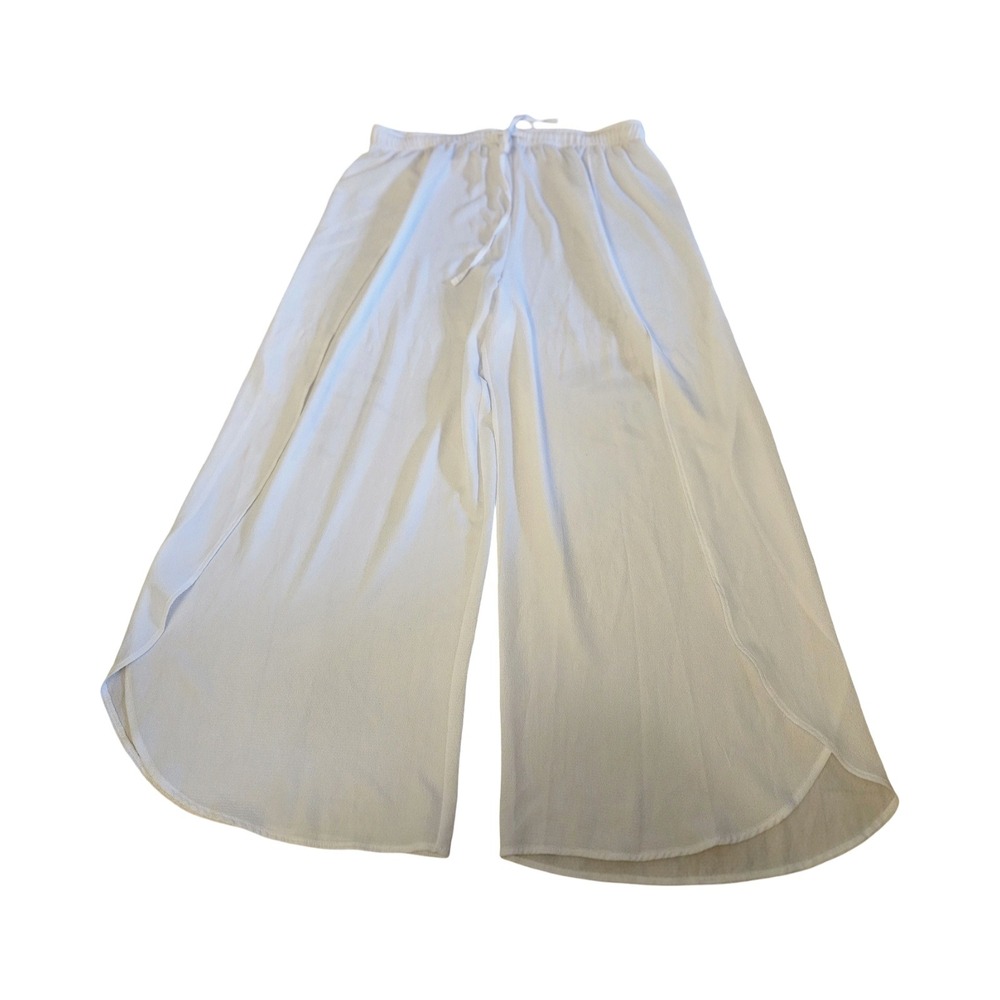 Freshwater White Wide Leg Palazzo Pants Tulip Split Hem Drawstring XL
